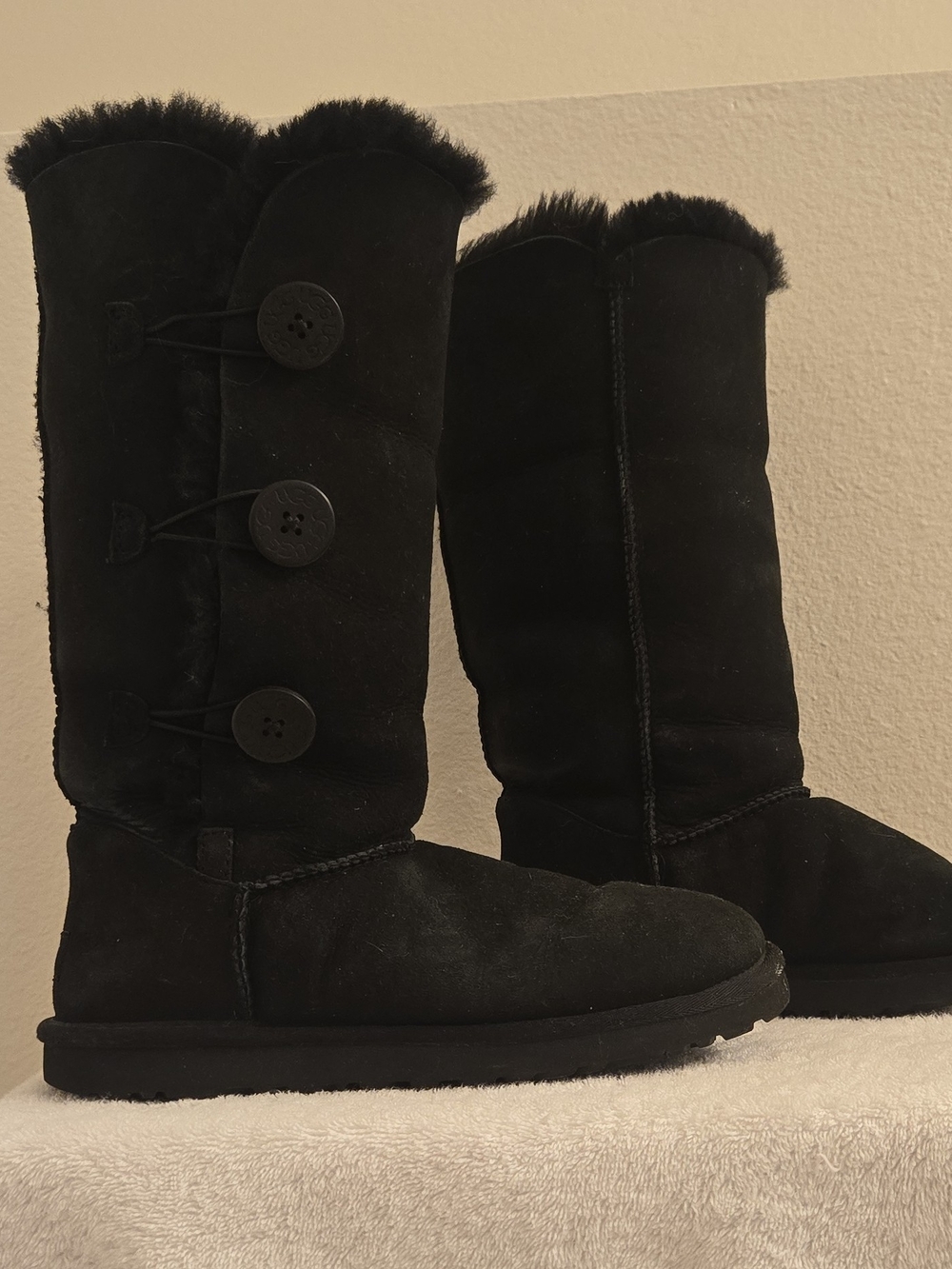 UGG Tall Black Button-Accent Suede Winter Boots - Picture 4 of 9